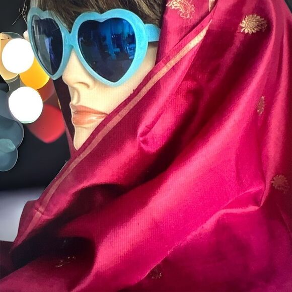 Accessories - India gold embroidered purple silk shawl scarf